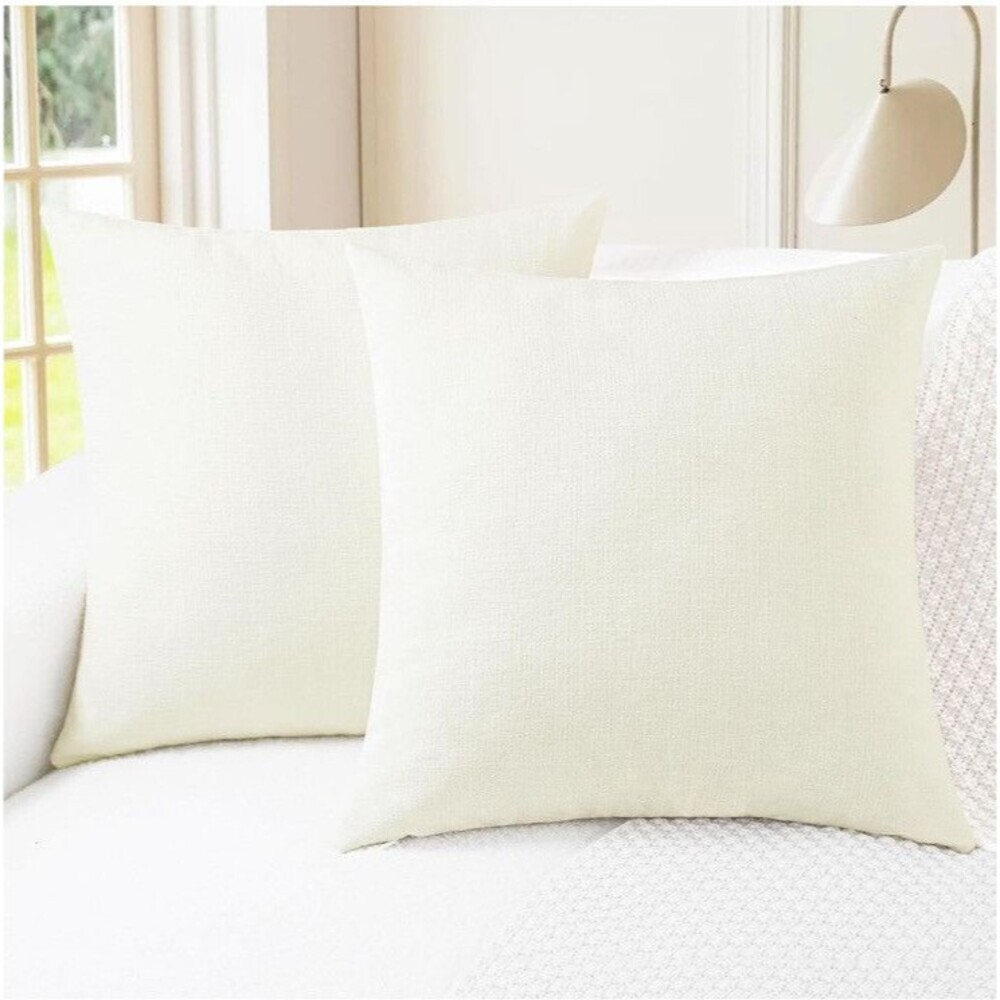 Modern Farmhouse Throw Pillow Covers (2) 17.5x17.5in  Super Soft Chenille Cream